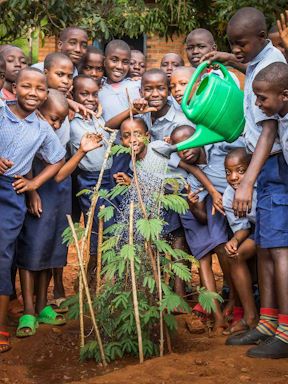 School Kids Planting Trees In Akagera National Park Rwanda